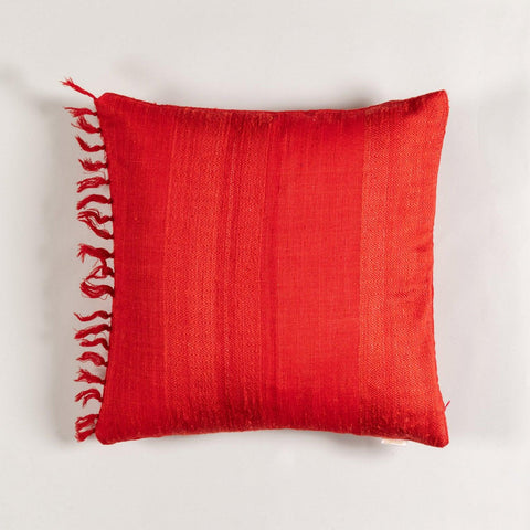 Upcycled Red Stripes Wool & Silk Cushion Cover, 18x18 - Eyaas