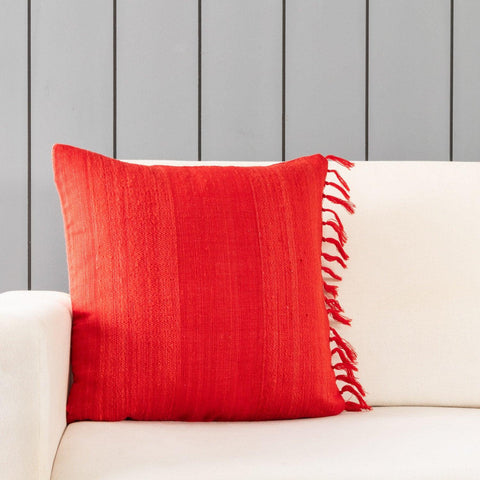Upcycled Red Stripes Wool & Silk Cushion Cover, 18x18 - Eyaas
