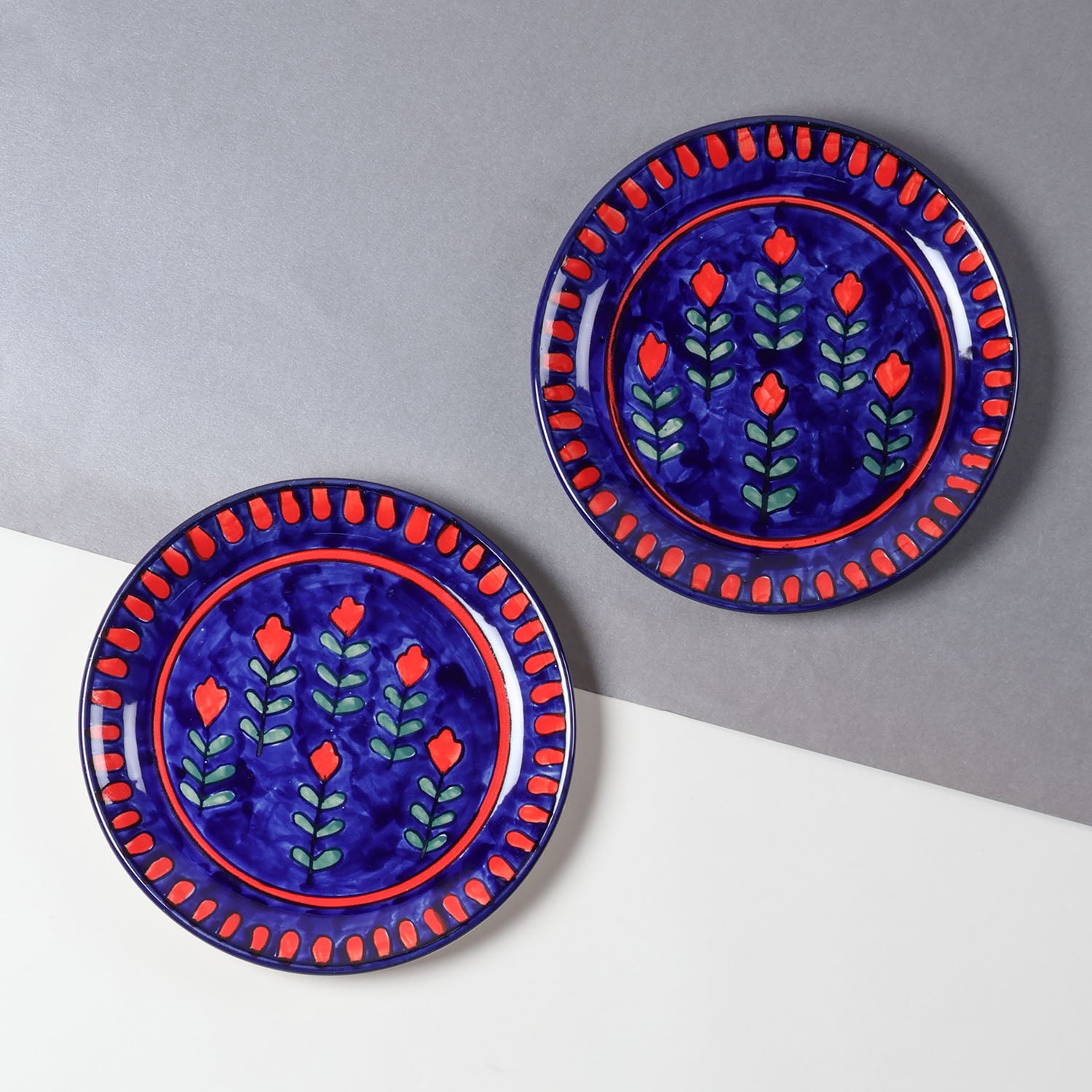 Blooming Plants Ceramic Dinner Plate Set of 2