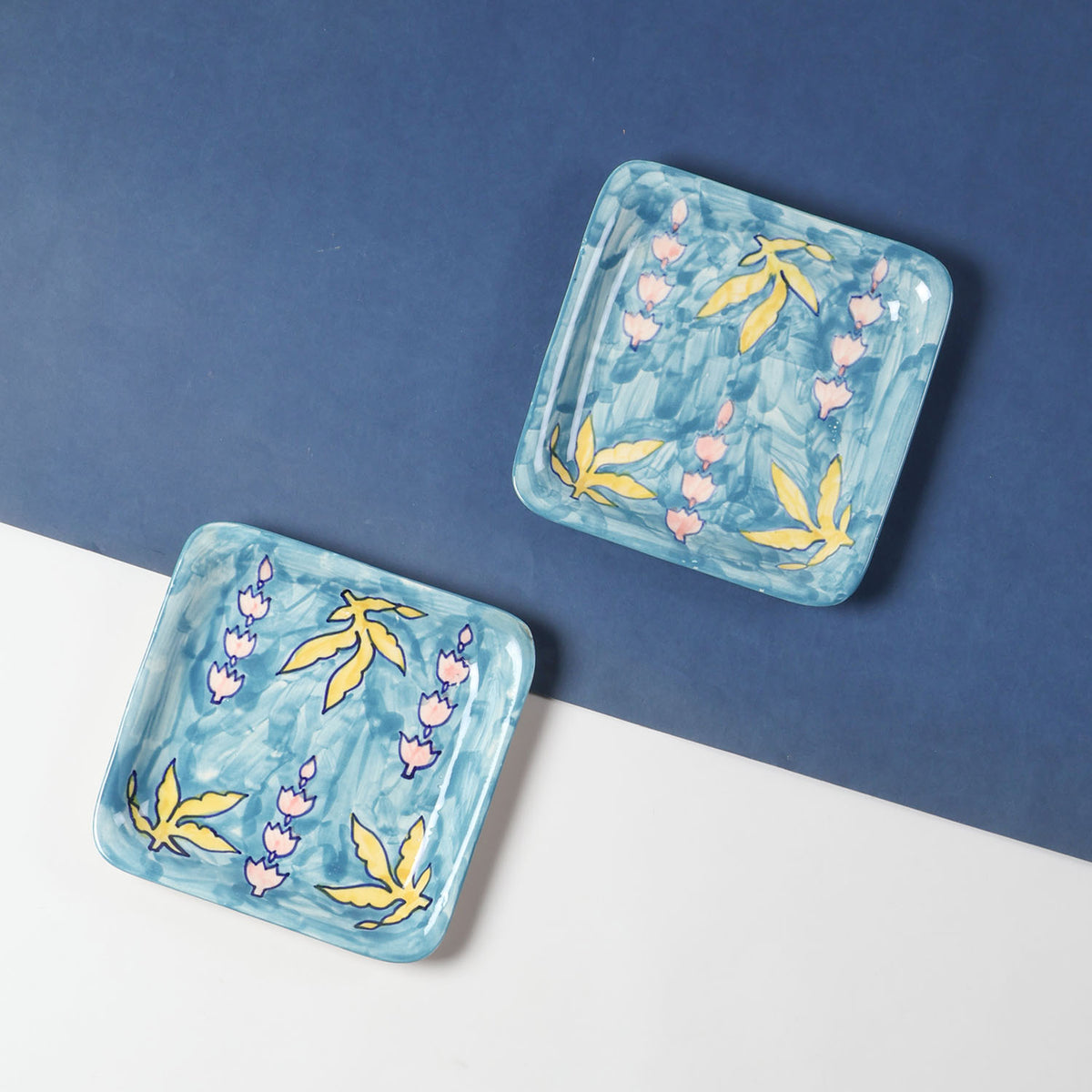 Kalamkari Ceramic Square Serving Platter Set of 2