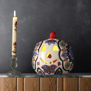 Ceramic Pumpkin Tea Light Holder - Floral Multi