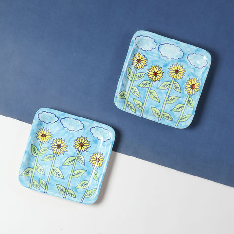 Sunflower Ceramic Square Serving Platter Set of 2