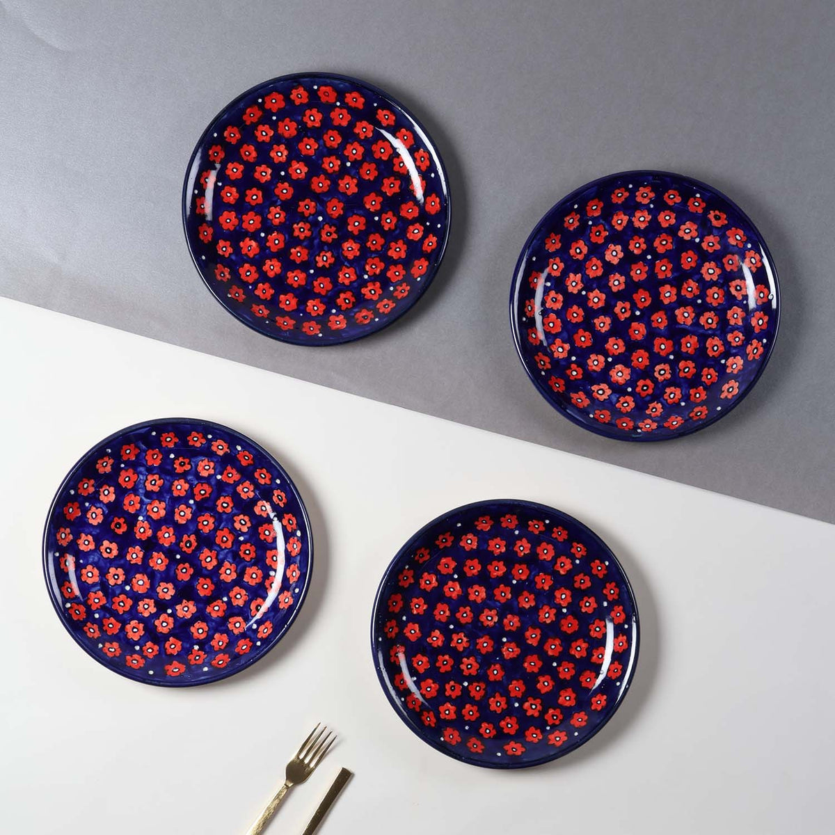 Blue Floral Ceramic Dinner Plates - 10-Inch Set