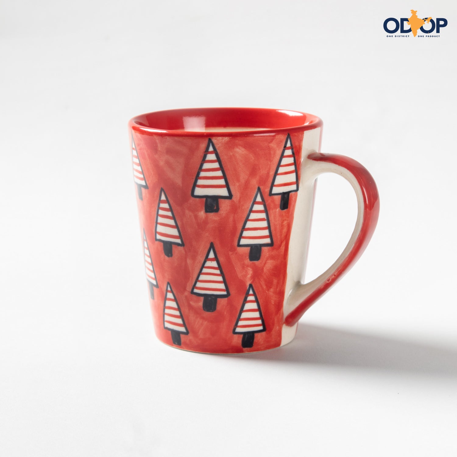 Hand Painted Christmas Tree Ceramic Mug Red - 350ml