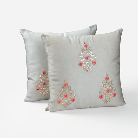 Embroidered Chanderi Cushion 16x16 - Set of 2