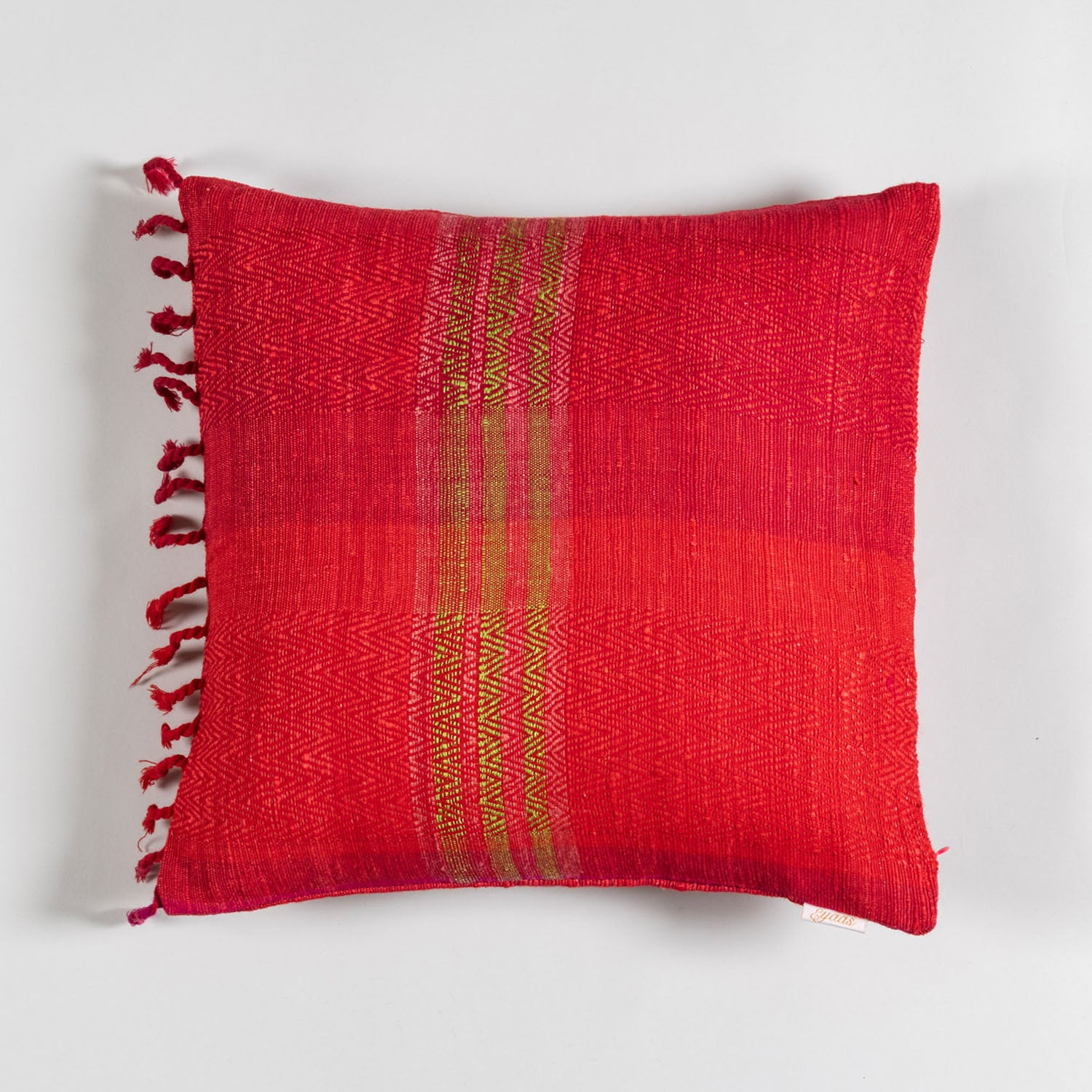 Handwoven Upcycled Red Wool & Oak Silk Cushion Cover - 16x16