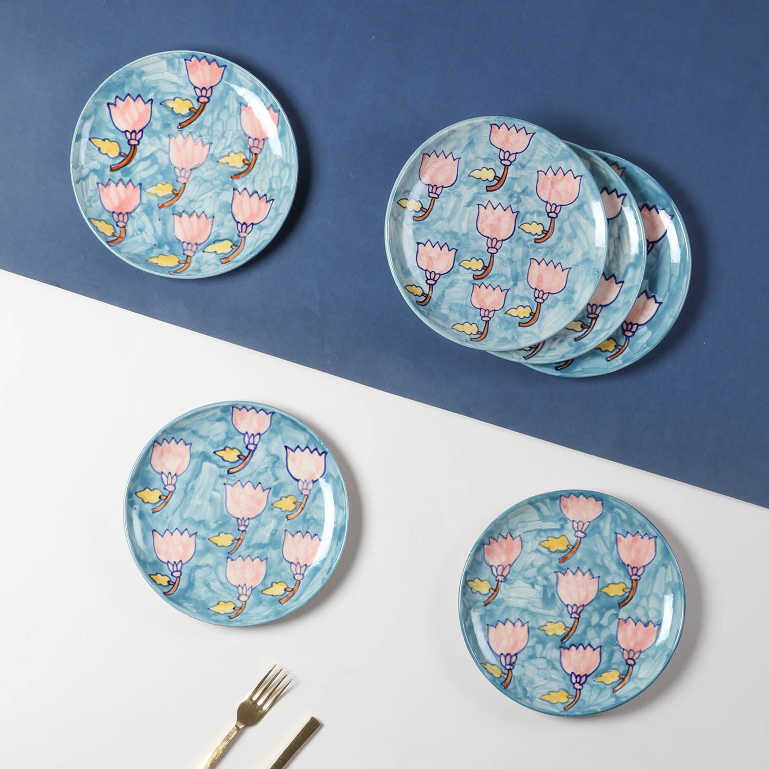 Kalamkari Ceramic Breakfast Plates Set (8 Inch)