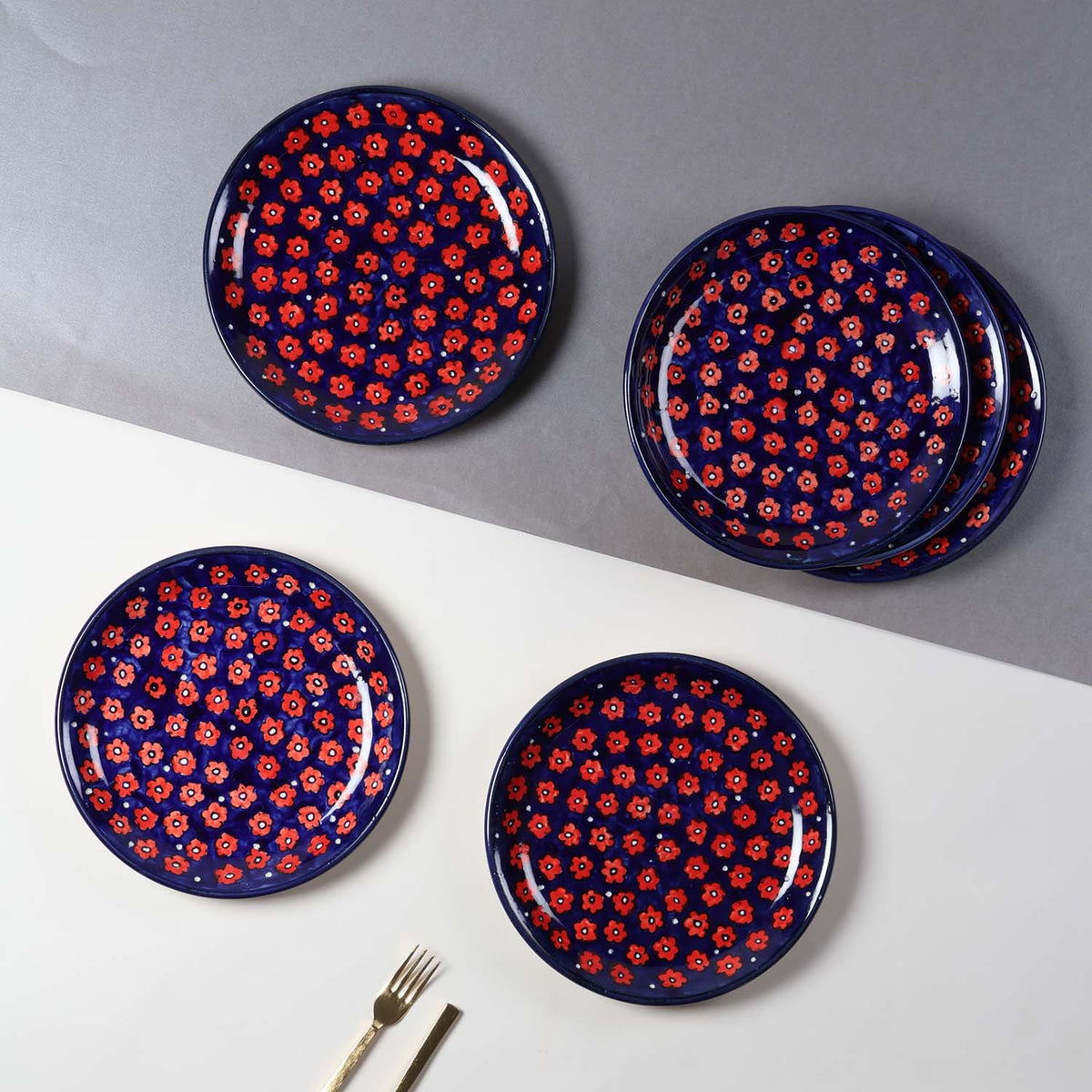 Blue Floral Ceramic Dinner Plates - 10-Inch Set