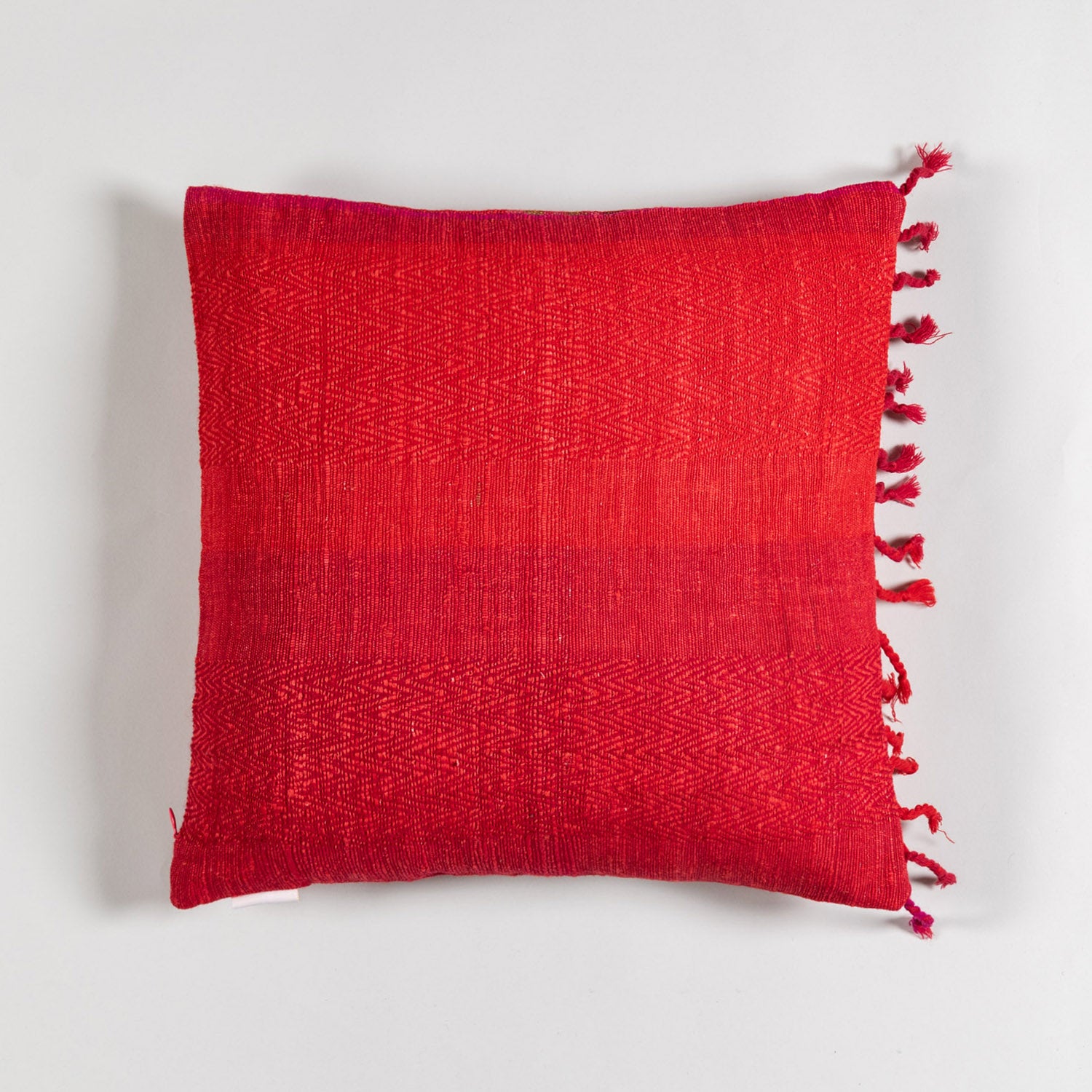 Handwoven Upcycled Red Wool & Oak Silk Cushion Cover - 16x16