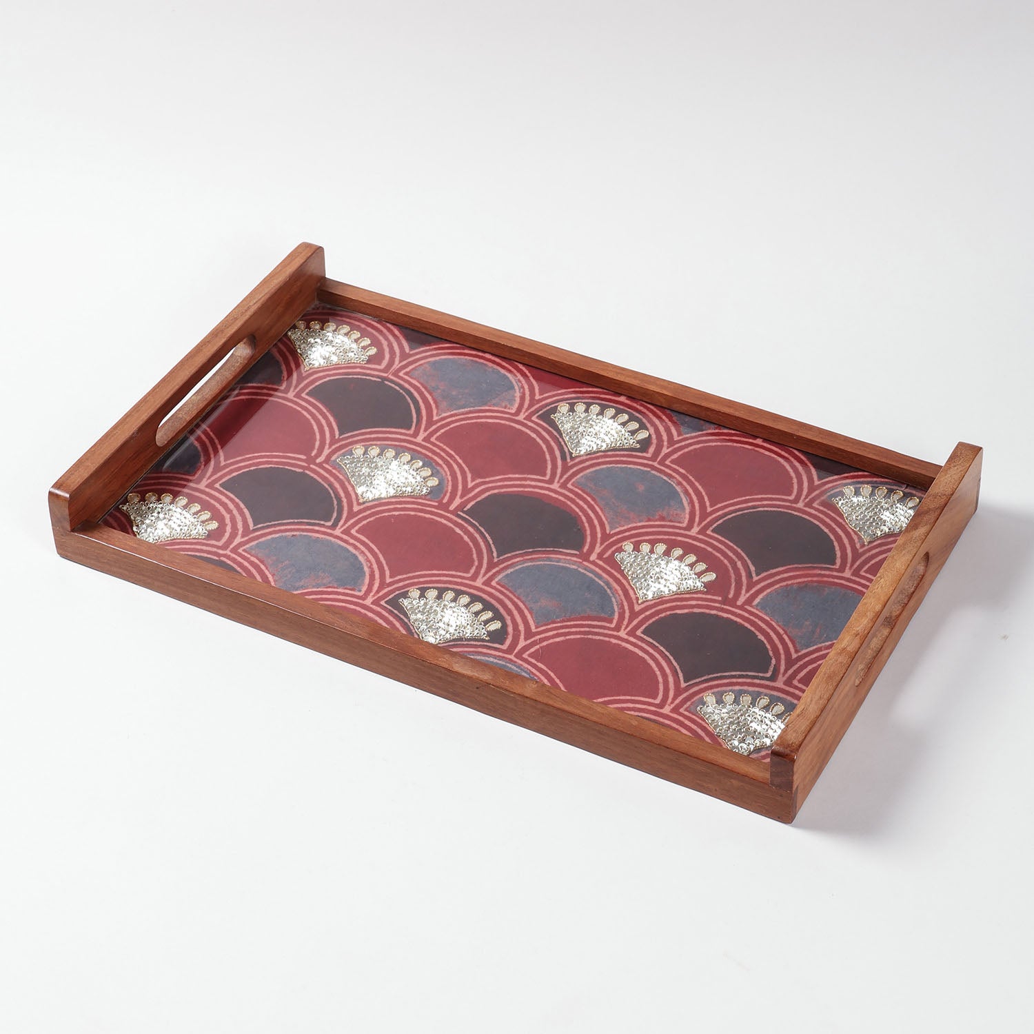 Sheesham Wood & Gota Work Ajrakh Large Tray