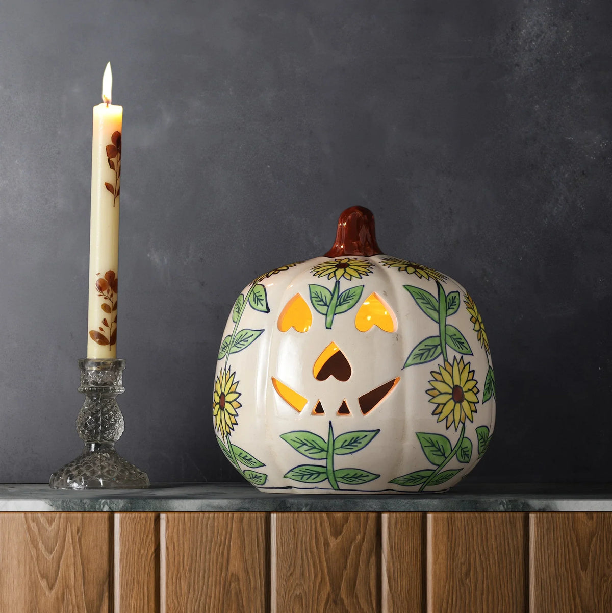 Ceramic Pumpkin Tea Light Holder - Sunflower