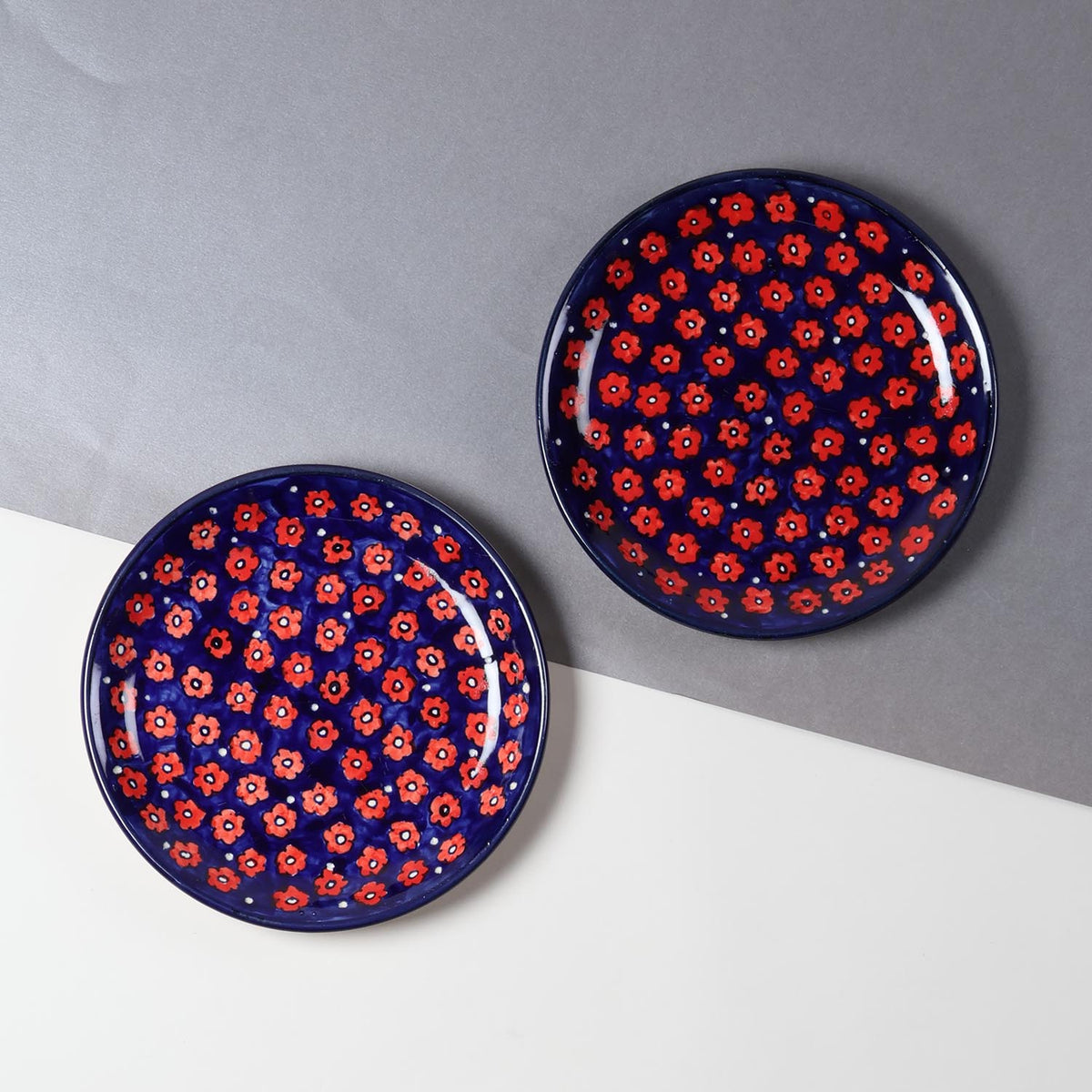 Floral Ceramic Dinner Plate 10 Inch Set of 2, Blue