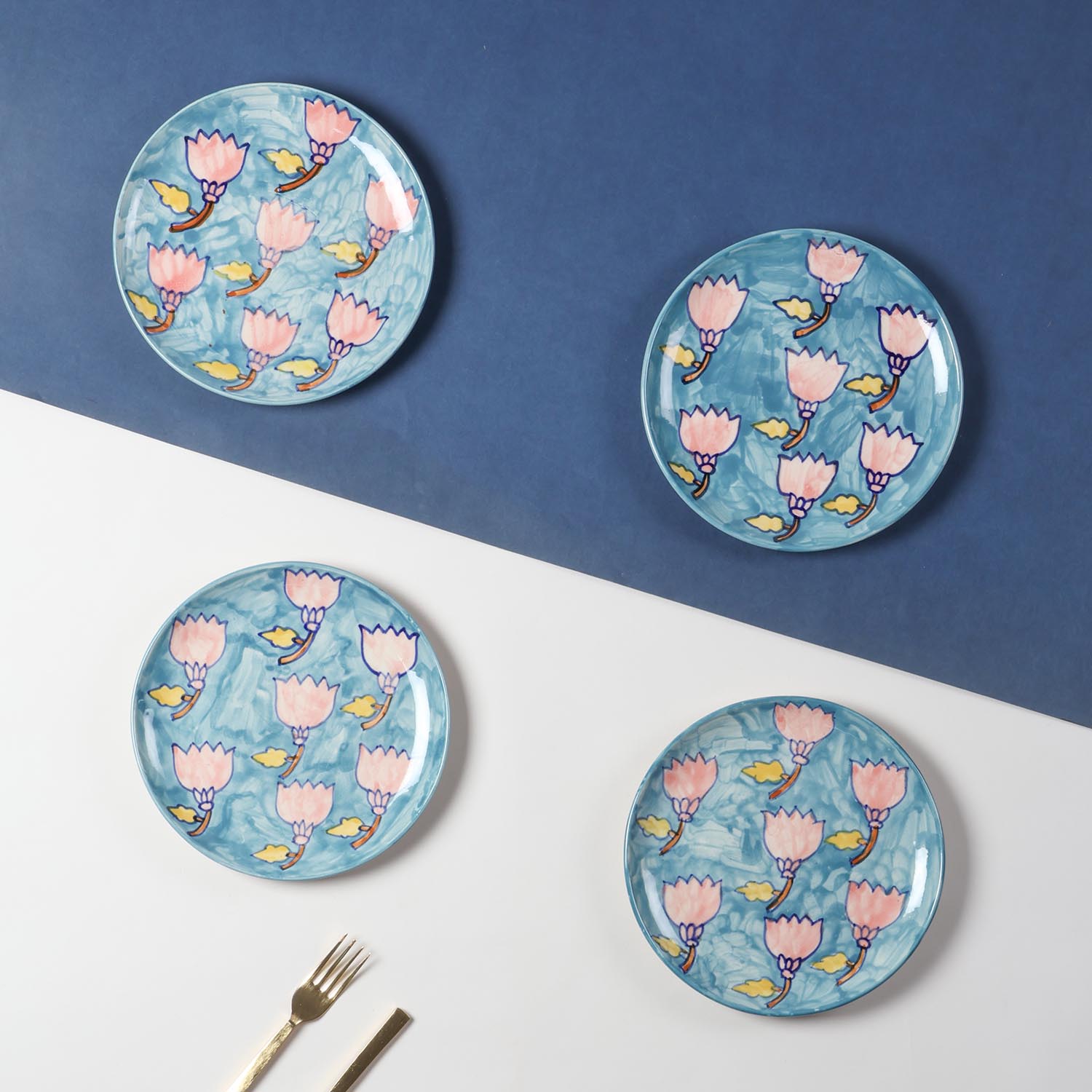 Kalamkari Ceramic Breakfast Plates Set (8 Inch)
