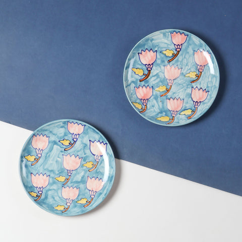 Kalamkari Ceramic Breakfast Plates Set (8 Inch)