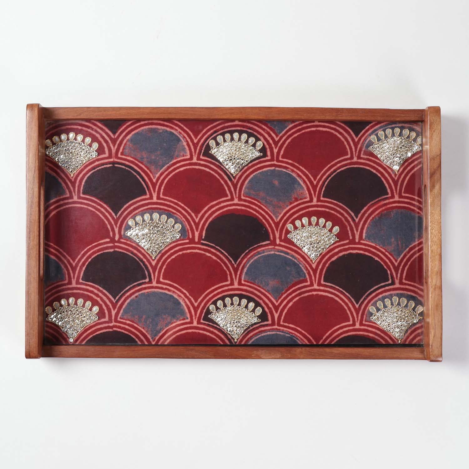 Sheesham Wood & Gota Work Ajrakh Large Tray