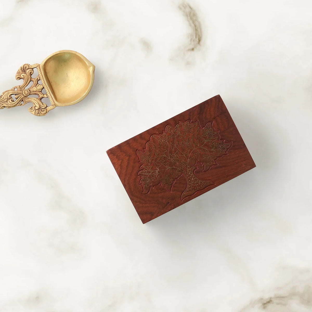Tree of Life Brass Inlay Woden Box