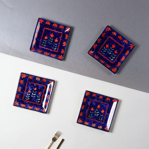 Blooming Plant Ceramic Square Serving Platter Set of 2