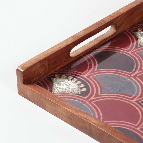 Square Sheesham Wood & Gota Work Ajrakh Tray