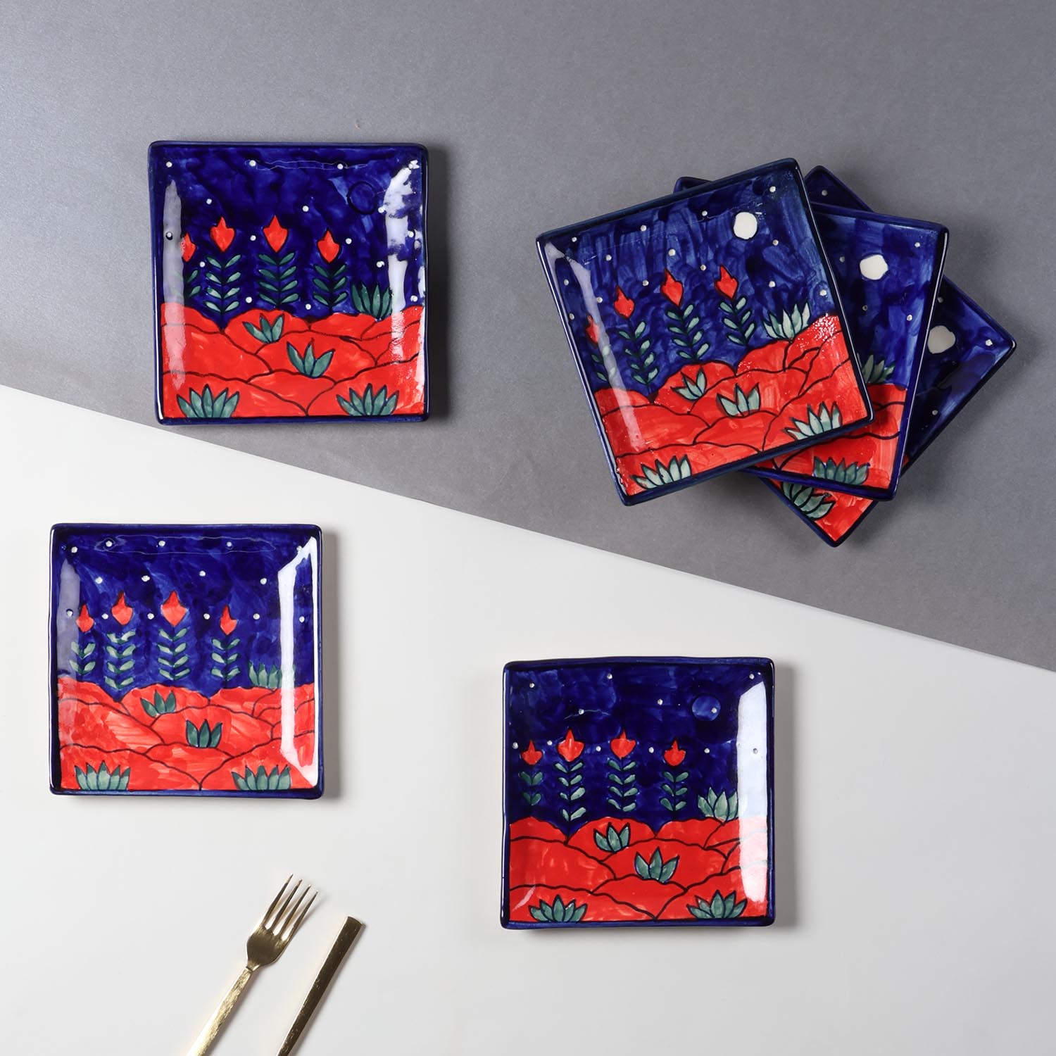 Mountain Ceramic Square Serving Platter Set of 2