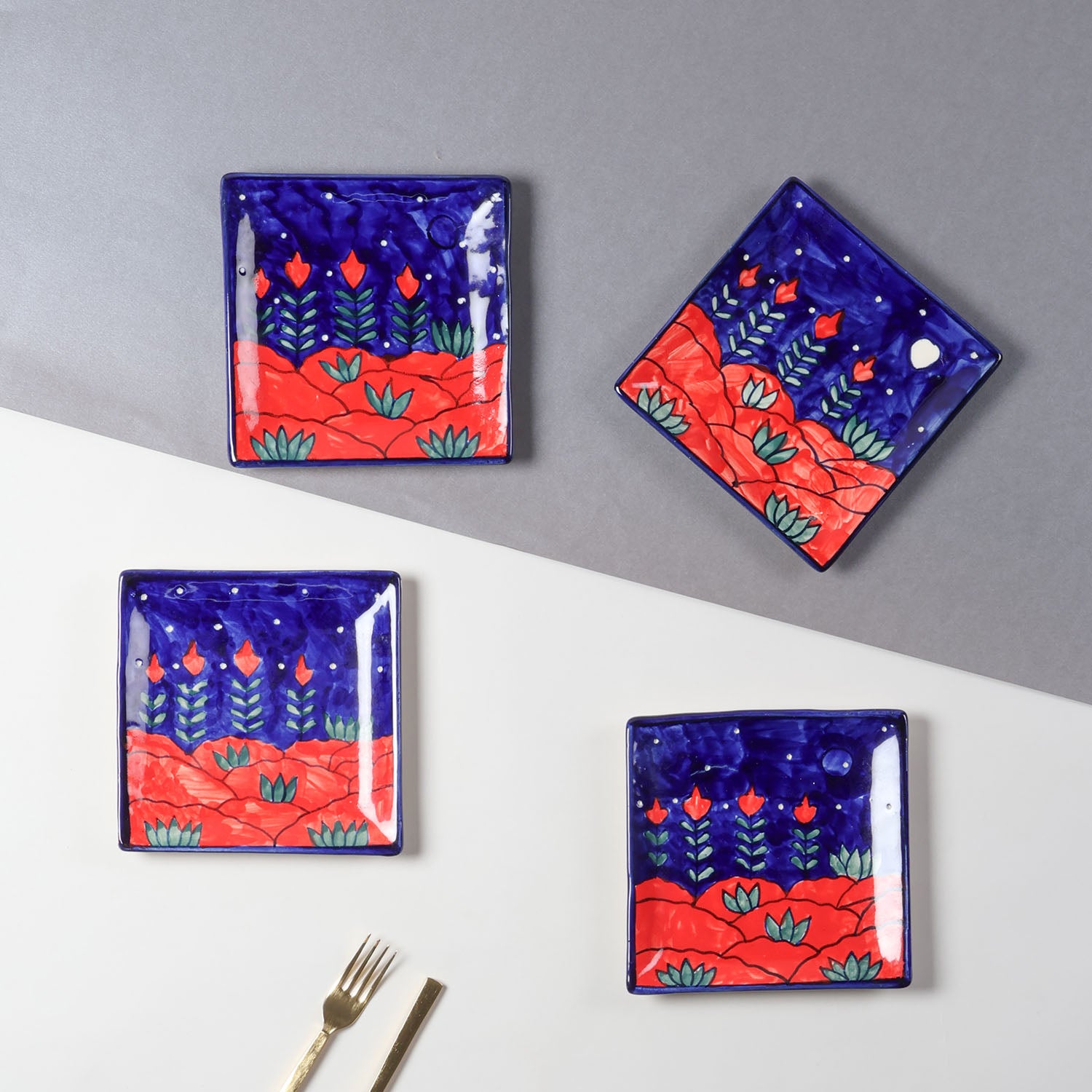 Mountain Ceramic Square Serving Platter Set of 2