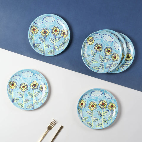 Sunflower Handpainted Ceramic Breakfast Plate Set 8"