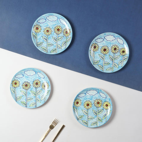 Sunflower Handpainted Ceramic Breakfast Plate Set 8"