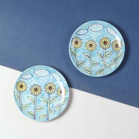 Sunflower Handpainted Ceramic Breakfast Plate Set 8"