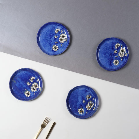 Daisy Ceramic Quarter Plates Set of 2 (Blue)