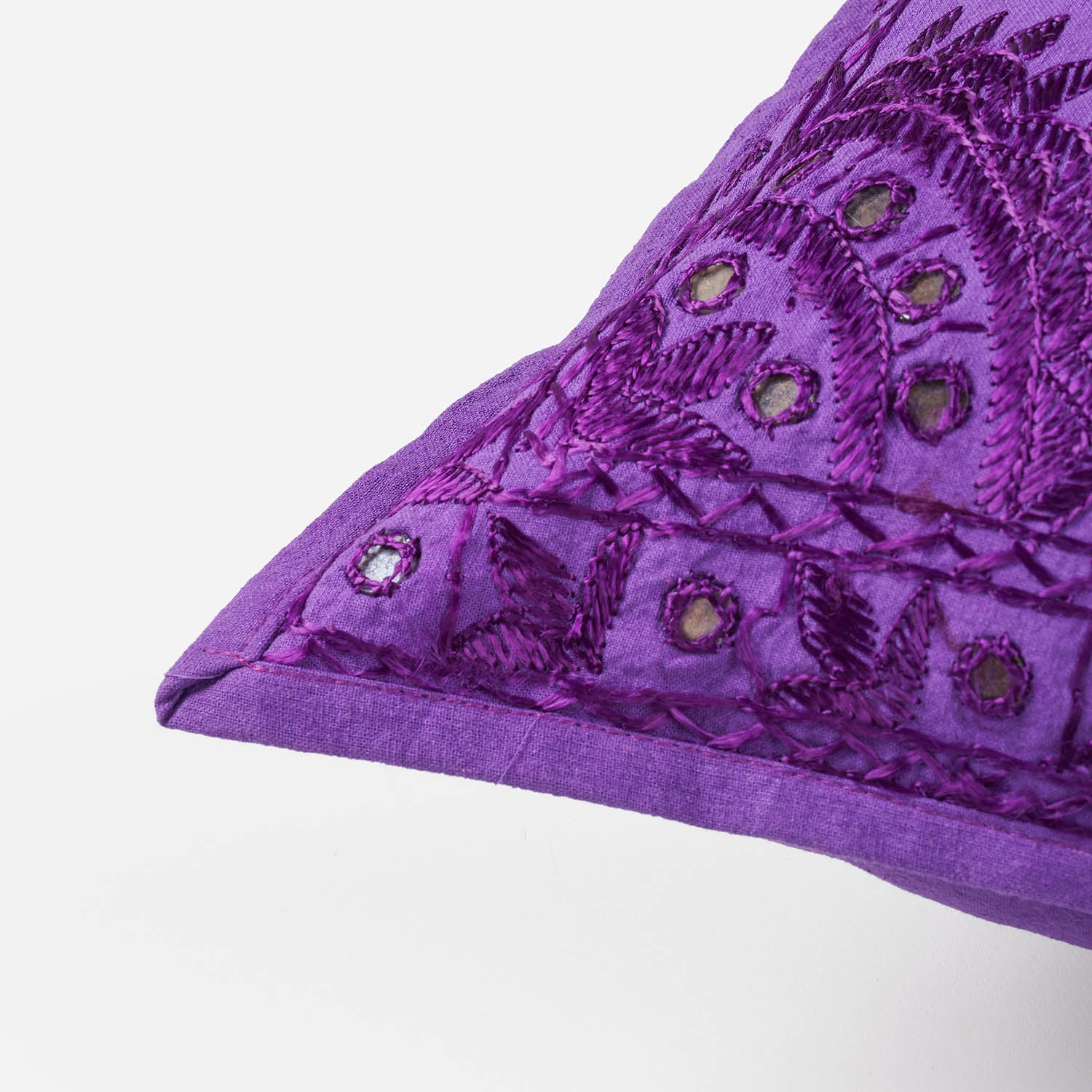 Purple Cotton Mirror Embroidered Cushion Cover, 16 x 16