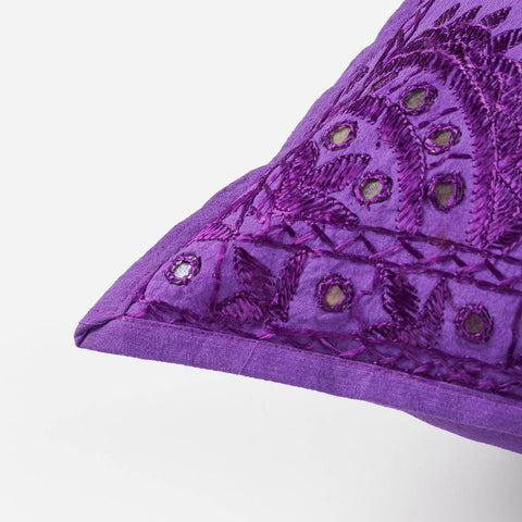Purple Cotton Mirror Embroidered Cushion Cover, 16 x 16