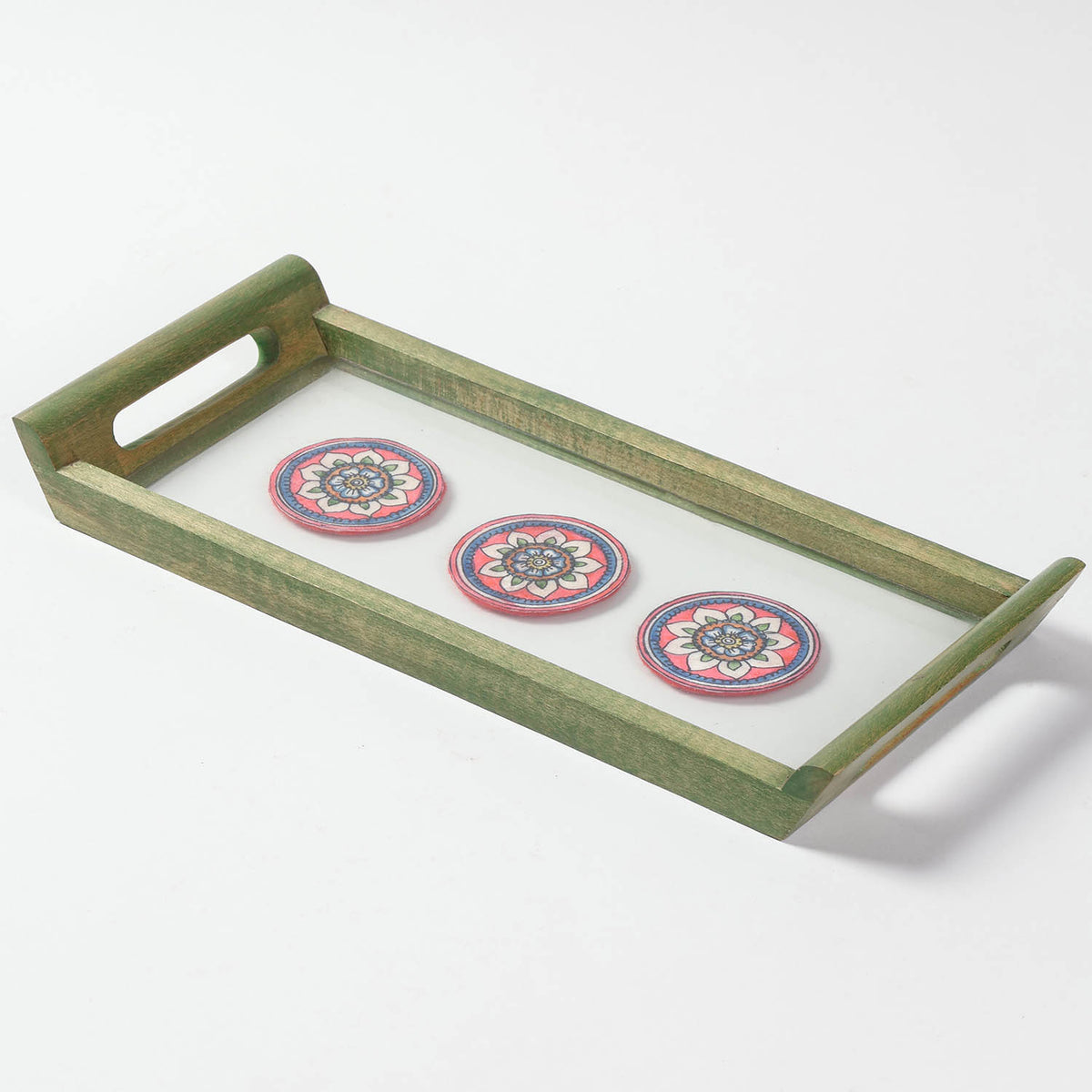 Sheesham Wood & Hand-Painted Paper Tray