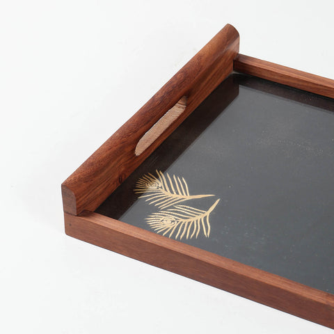Sikki Grass Work Sheesham Wood Square Tray - Eyaas