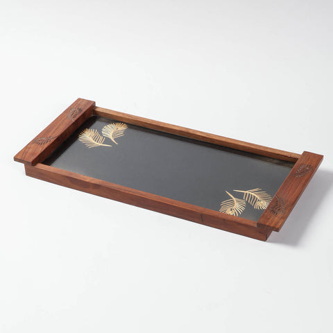 Sikki Grass Work Sheesham Wood Rectangular Tray - Eyaas