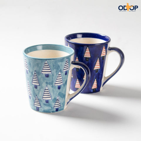 Christmas Ceramic Coffee Mug - Set of 2 (Grey and Navy Blue) - Eyaas