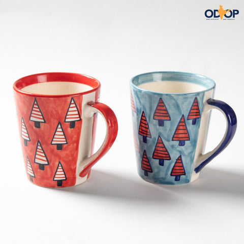 Christmas Ceramic Coffee Mug - Set of 2 (Grey and Red) - Eyaas