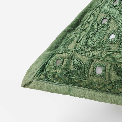 Moss Green Mirror Embroidered Cushion Cover, 16x16