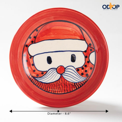 Hand Painted Santa Ceramic Pasta Plate Red - 8 Inch - Eyaas