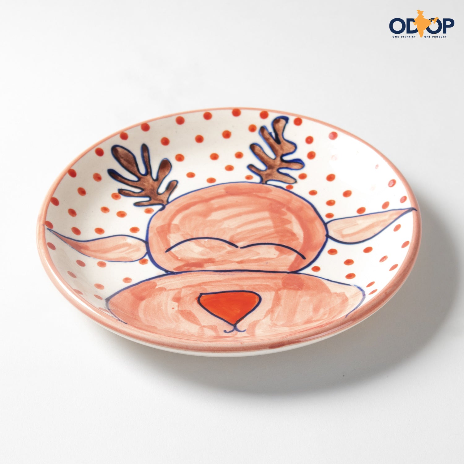 Hand Painted Reindeer Ceramic Breakfast Plate - 8"
