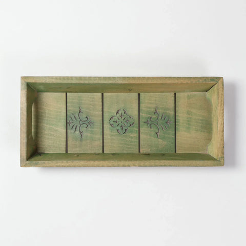 Mughal Hand-Carved Green Sheesham Wood Tray