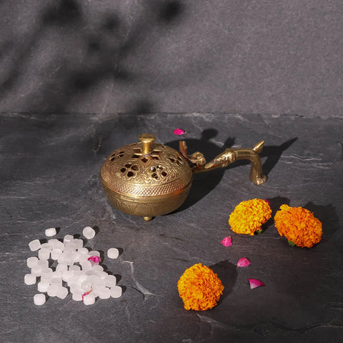 Brass Dhuni Incense Burner with Camphor (50 gms)