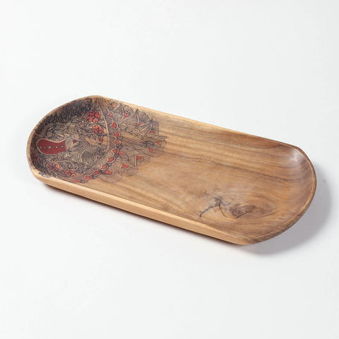 Peacock Hand-Painted Acacia Wood Platter