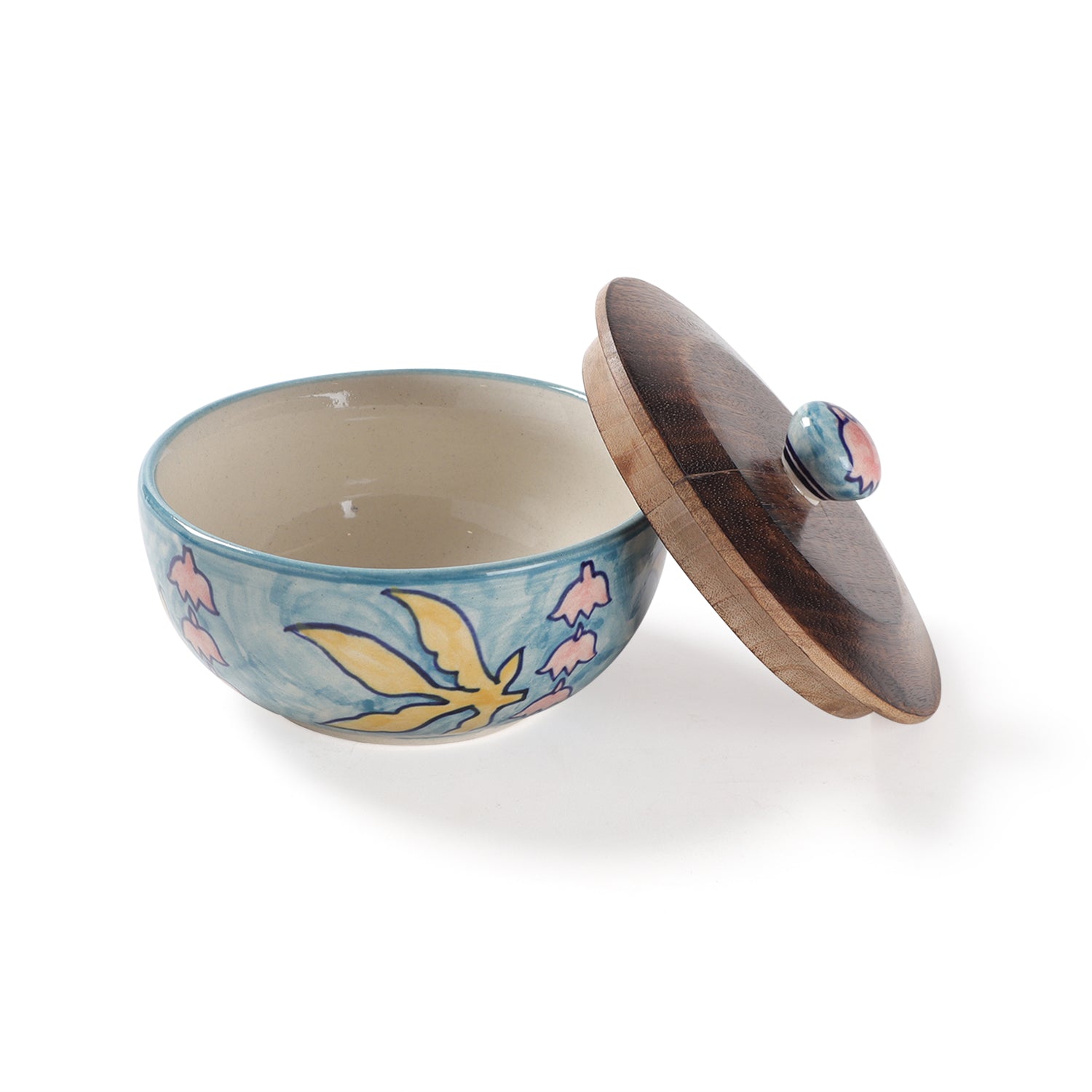 Handpainted Ceramic Serving Bowls with Lid 7.5" - Set of 2