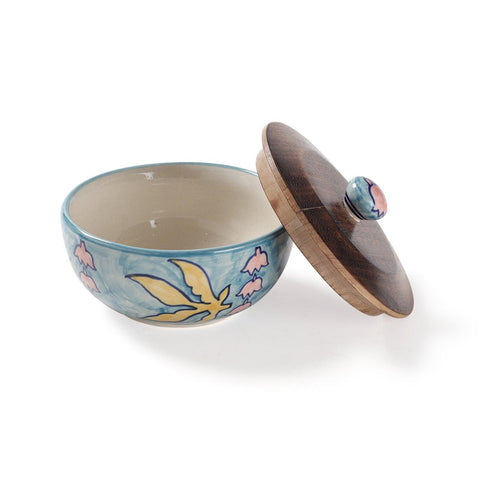 Ceramic Bowl with Lid - Set of 2, Small, Kalamkari - Eyaas