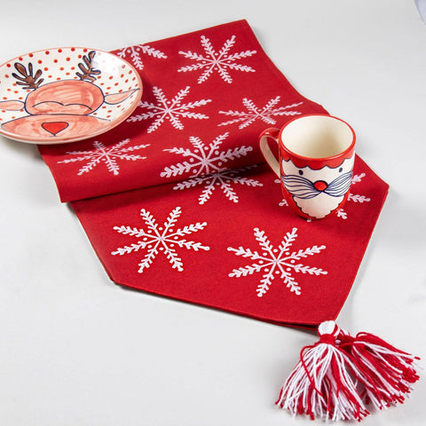 Christmas Hand Block Printed Table Runner With Tassel - Eyaas