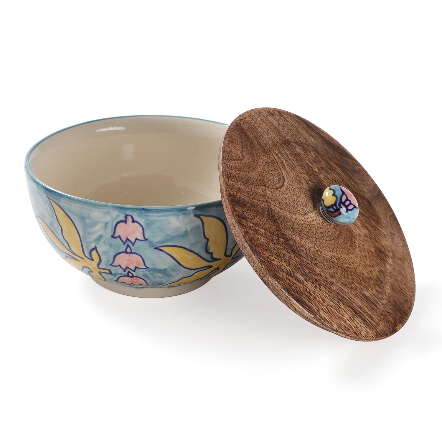 Handpainted Ceramic Serving Bowls with Lid -7.5"
