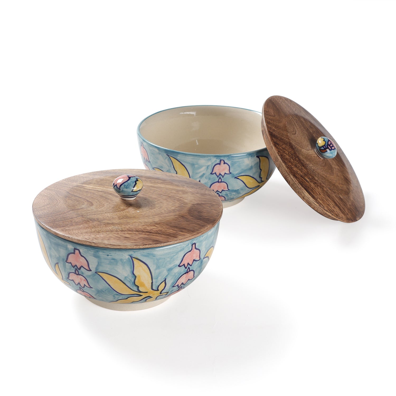 Handpainted Ceramic Bowl with Lid -Set of 2