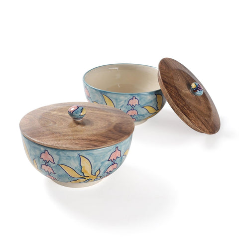 Bowl with Lid - Set of 2, Small & Large, Kalamkari - Eyaas