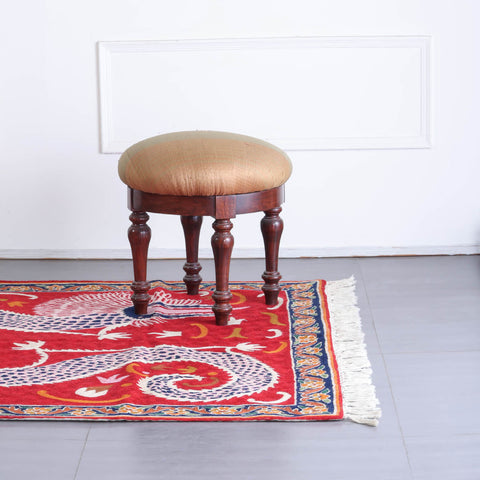 Red Dragon Kashmiri Crewel Embroidery Wool Rug, 4x6 ft