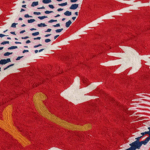 Red Dragon Kashmiri Crewel Embroidery Wool Rug, 4x6 ft
