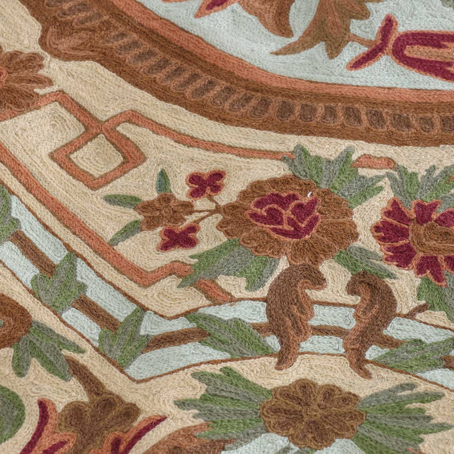 Multi-Colour Mughal Pattern Kashmiri Crewel Embroidery Wool Rug, 4x6 ft